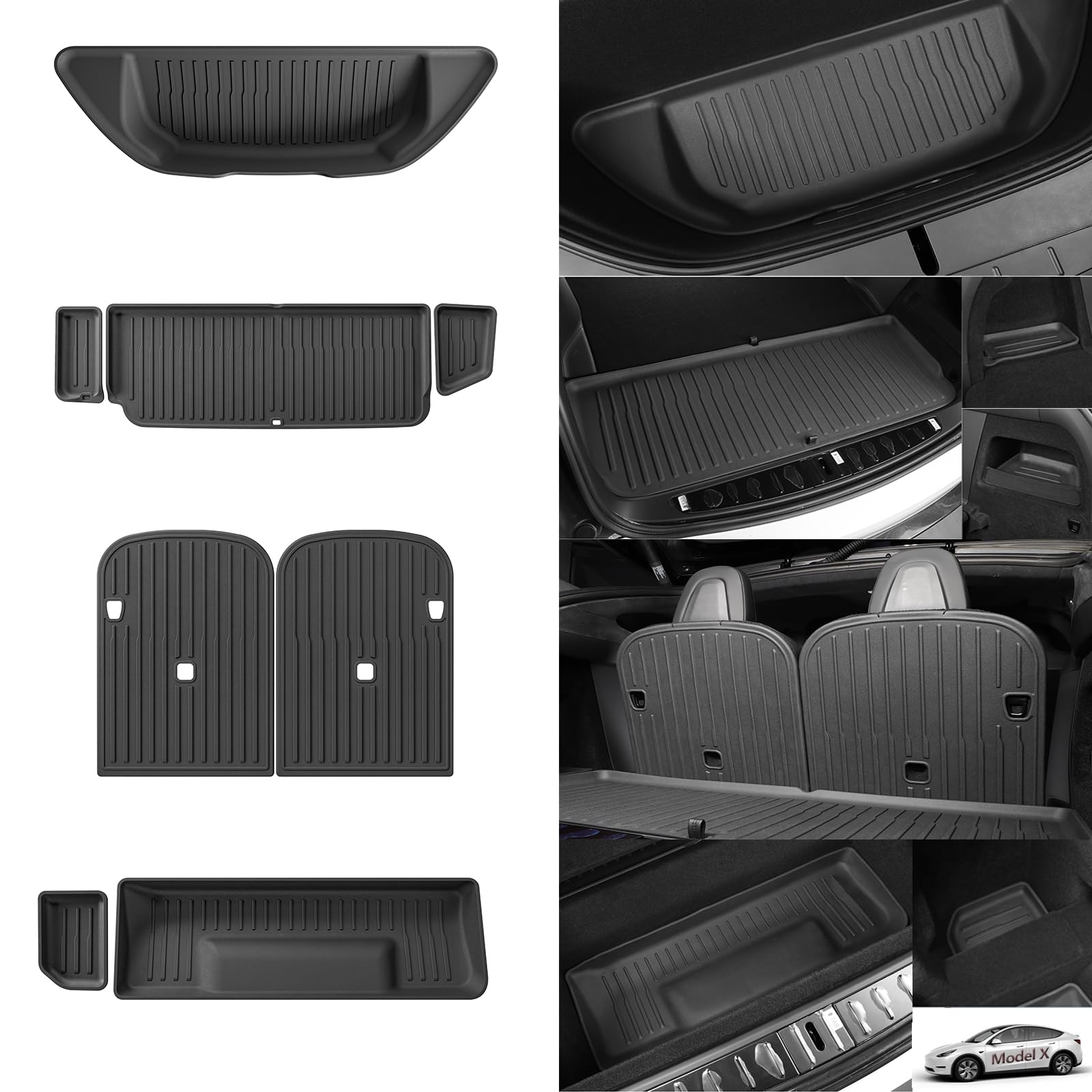 Photo 1 of LUCKEASY 8pcs Front Rear Trunk Mat&Backrest Mats&Rear Lower Mats for 2022-2024 Tesla Model X Floor Mats 6/7 Seat TPE High-Cost-Performance Black Without Foot Mats