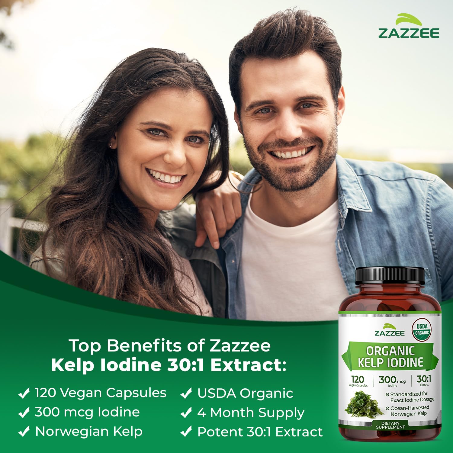 Zazzee USDA Organic Kelp Iodine 30:1 Extract, 300 mcg per Capsule, Vegan — Amazon image 4