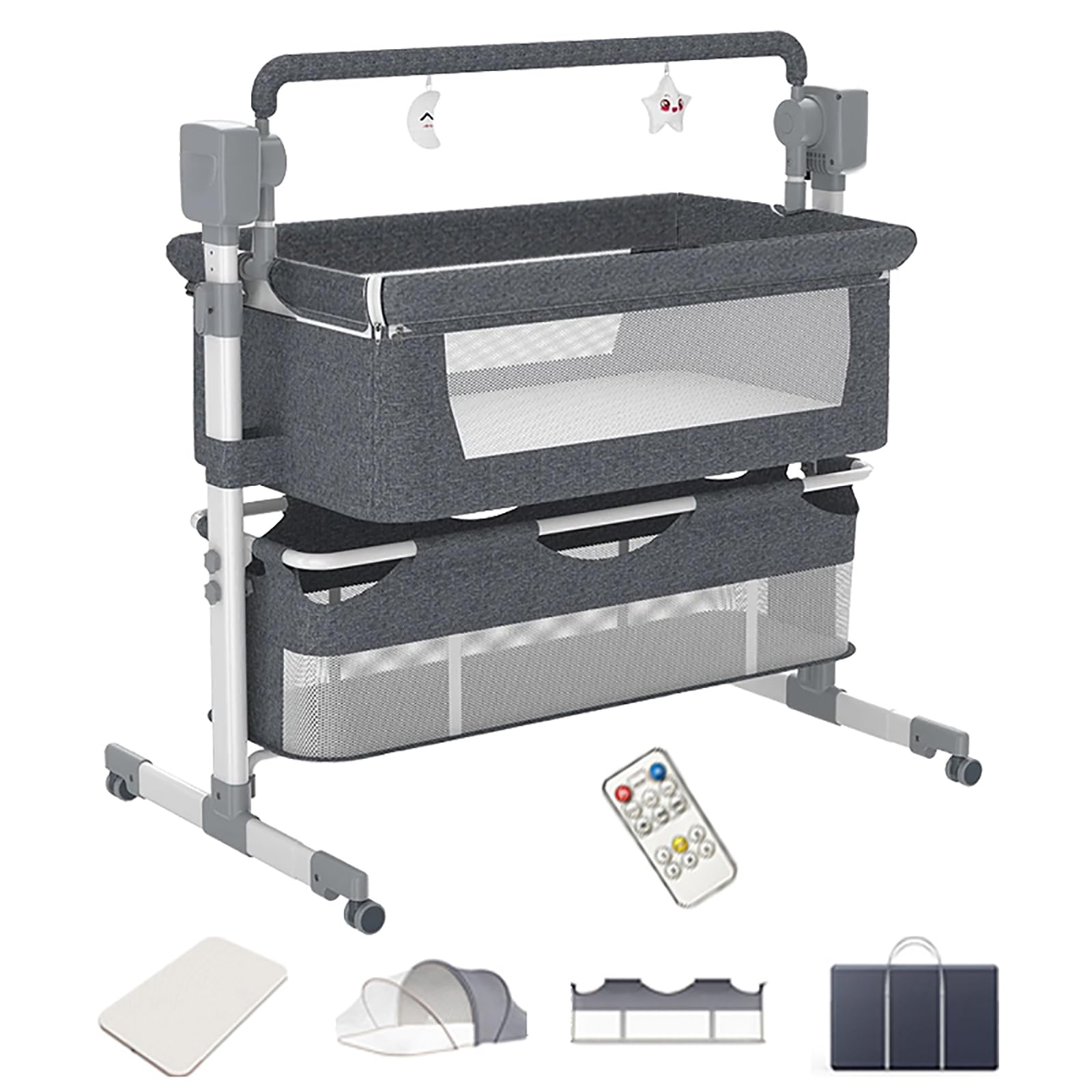 Berceau à bascule automatique 3 en 1 avec musique Bluetooth pour nouveau-né, bébé, lit intelligent (gris)