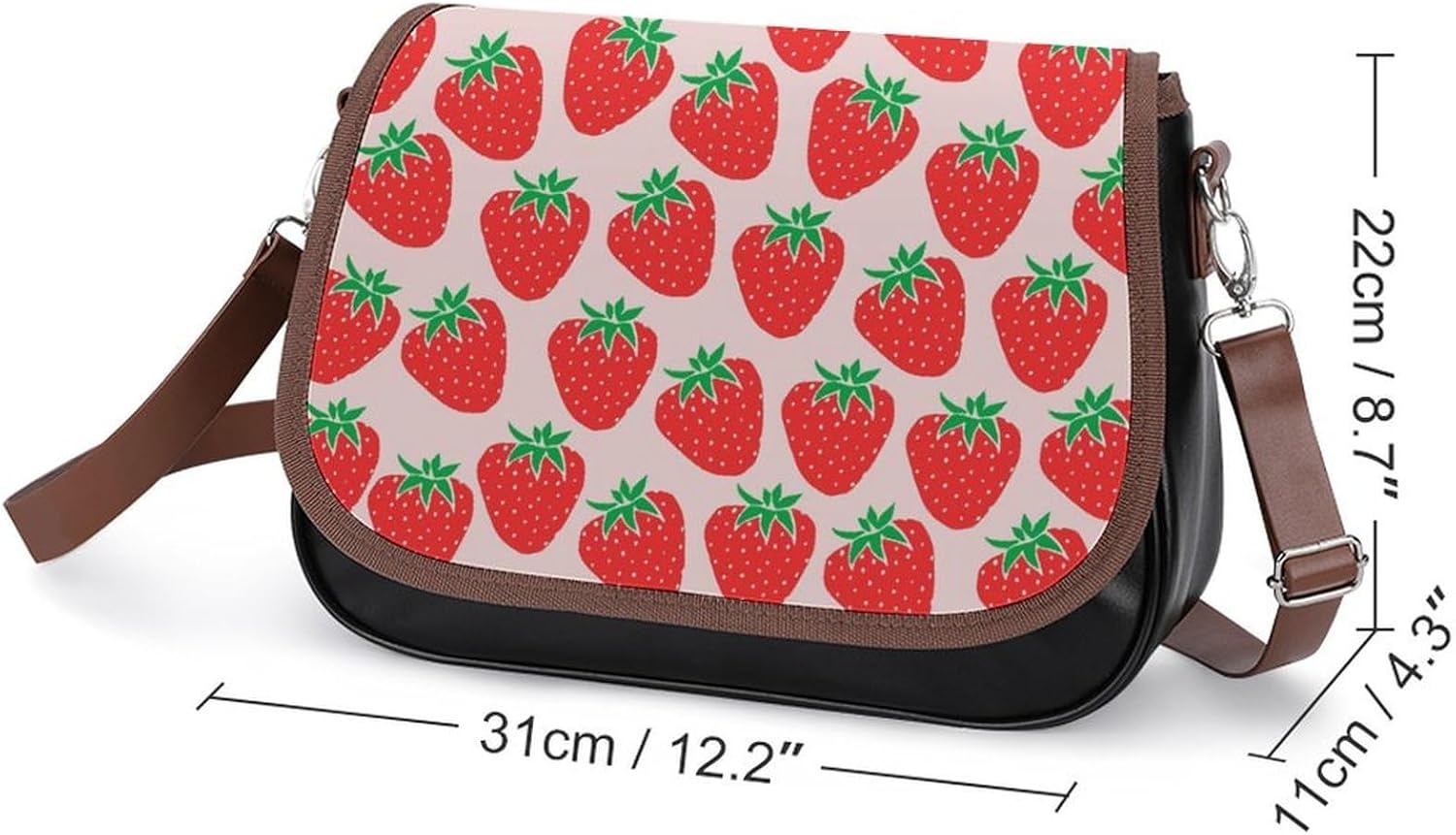 Cute StrawberriesWomen's Faux Leather Crossbody Bag, Waterproof Wrinkle-Resistant Shoulder Bag with Detachable Strap, Large Capacity Casual Handbag, Fashion Daily Purse for Shopping Work Dating, Ideal