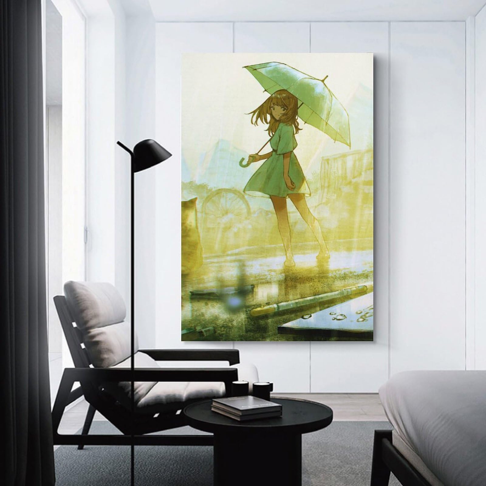 Amazon.co.jp: 雨の中で傘を持つアニメの女の子のポスター1キャンバス