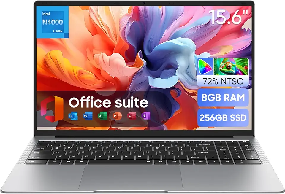 EYY Laptop de 15,6 polegadas, laptops Win 11 com 8 GB de RAM SSD de 256 GB, processador Celeron N4000, tela 100% sRGB, para negócios, estudantes e tarefas diárias, bateria de 5000 mAh, Wi-Fi de banda