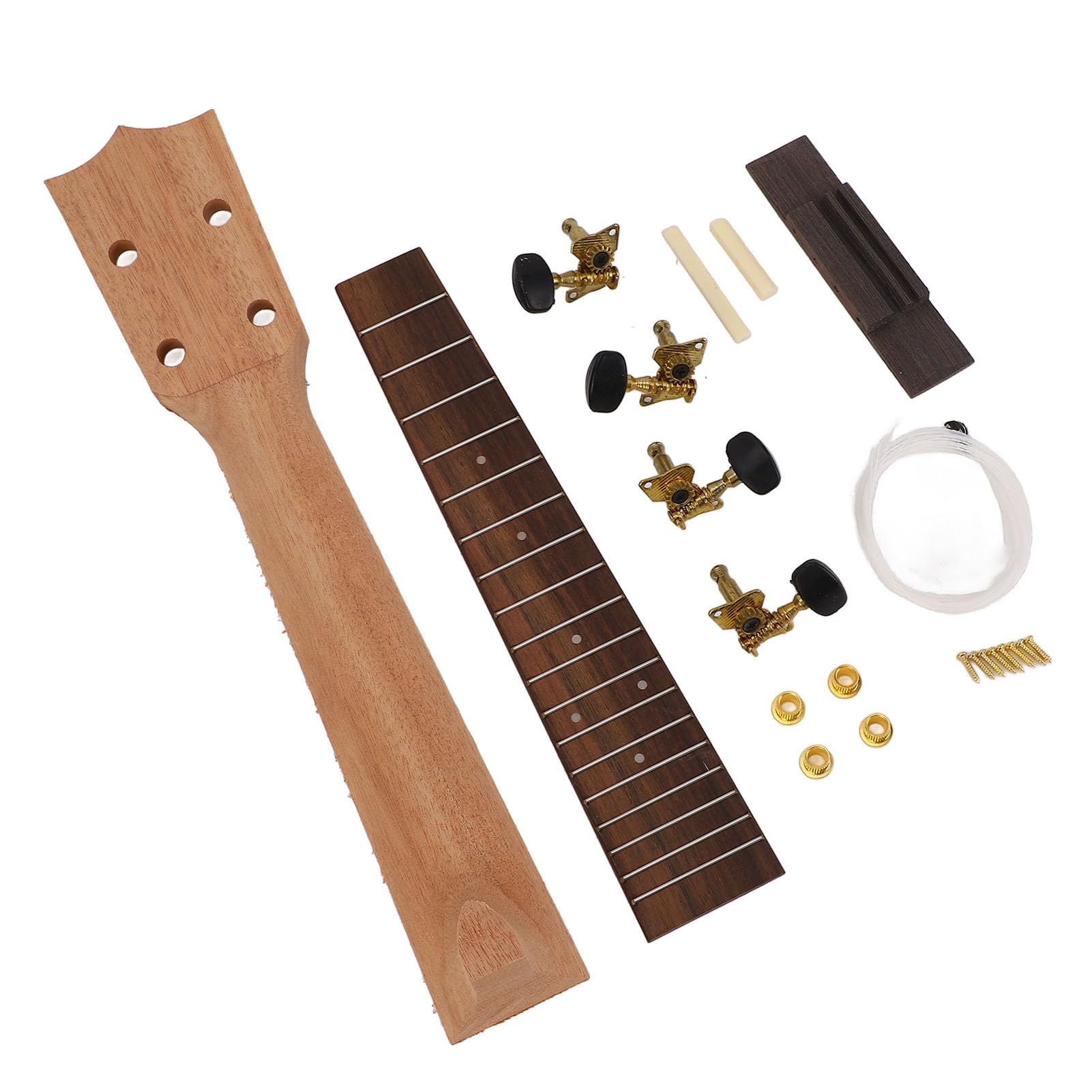 Akozon Kit de Reemplazo de Diapasón de Mástil de Ukelele - Kit de Fabricación de Mástil de Ukelele de 23 Pulgadas - Accesorios para Instrumentos Musicales