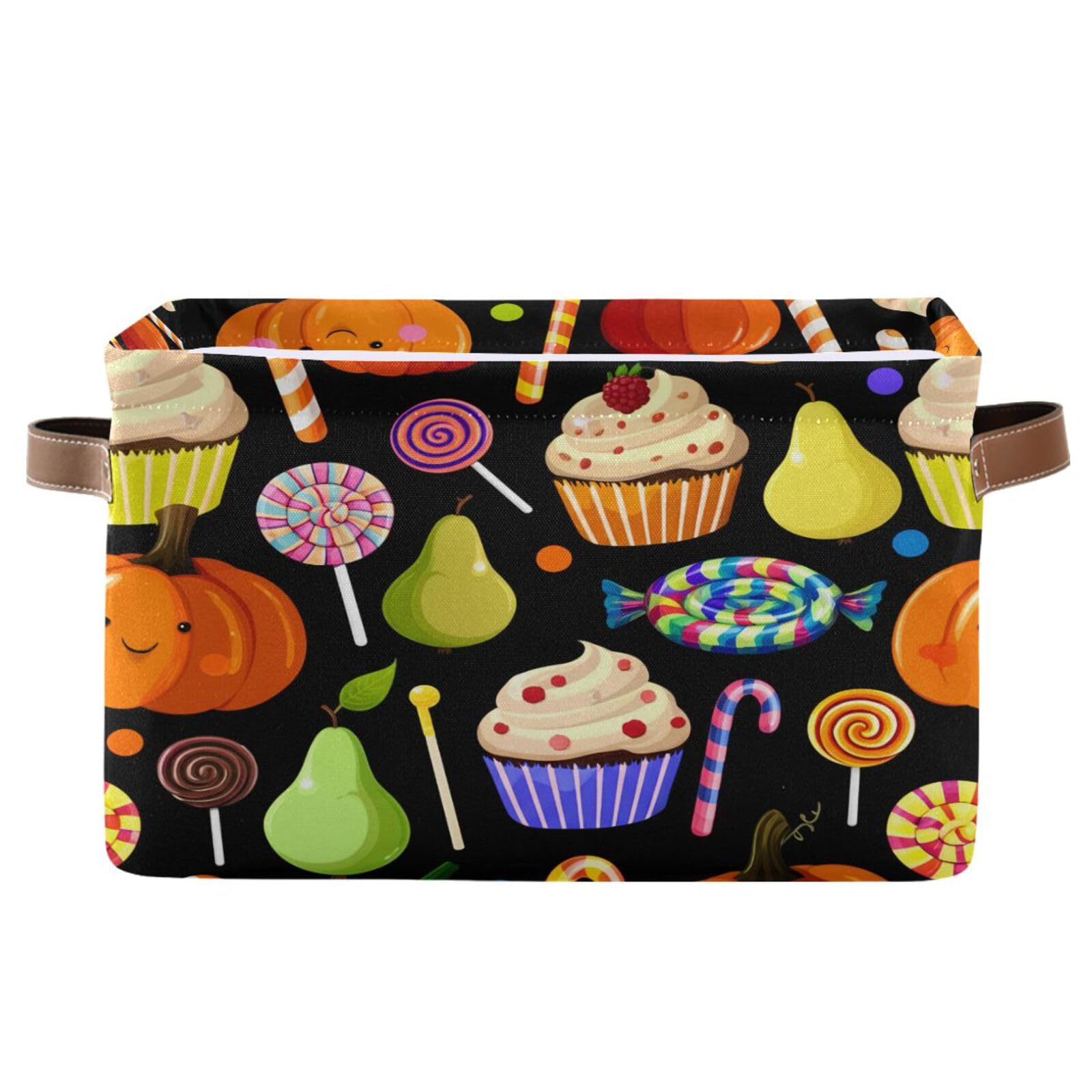 Ewusp Halloween Desserts Storage Basket with Handles Collapsible Fabric Storage Bin Closet Oragniser Halloween Boo Basket for Office Bedroom Nursery