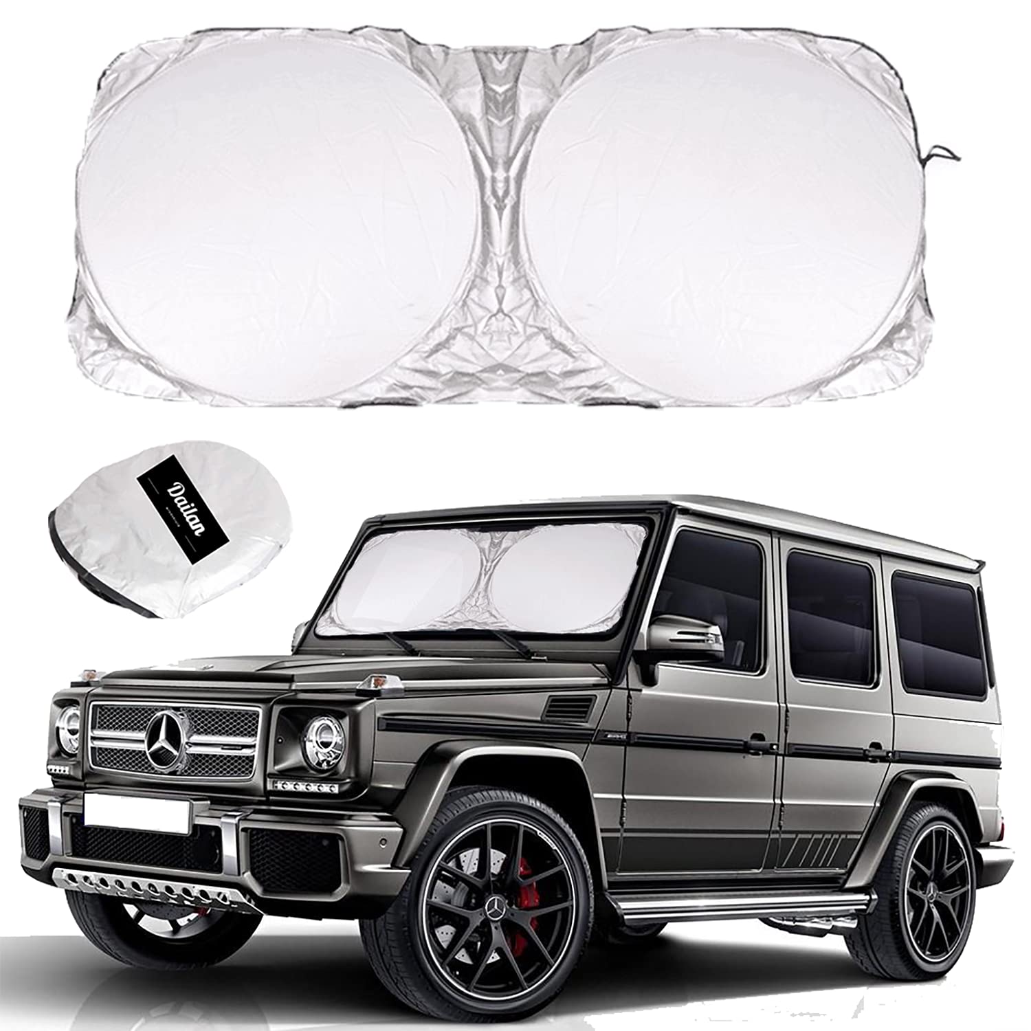 DailanCar Windshield Sun Shade -Block Most Sun and Heat to Keep Your Vehicle Cool Easy to Put and Fold Fits Most Windshields Summer Car Accessories (Medium Plus-65x33.5)