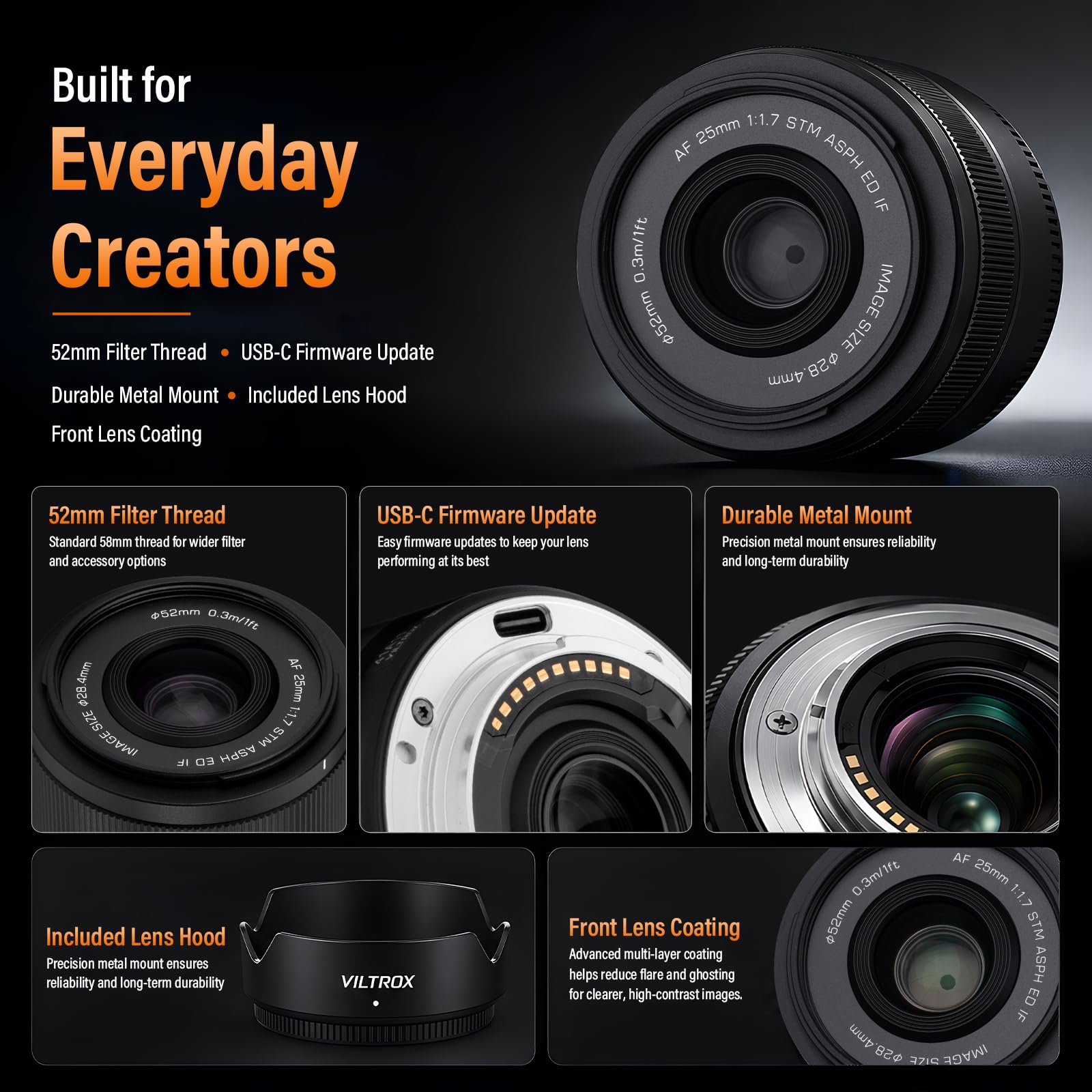 VILTROX 25mm F1.7 Air FE Obiettivo per Sony Automatica Fotocamere Lenti Attacco E Standard con Ampia Apertura APS-C Lenses Compatibile con i Modelli Sony a6000 a6100 a6300 a6400 a6500 a6600 A6700
