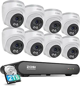 ZOSI C220 8CH 4MP QHD 2.5K PoE Home Security Camera System with 8 Dome IP Cameras and 2TB HDD