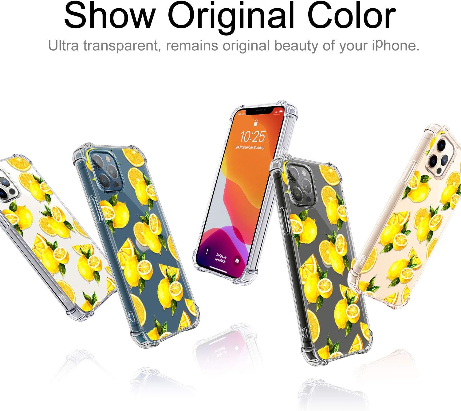Hepix Compatible with Fresh Lemon iPhone 12 Pro Max Case, Yellow Lemon Clear iPhone Cases, Soft Flexiable TPU Slim Protective Phone Case with Bumpers Anti-Scratch Shock Absorbing for iPhone 12 Pro Max