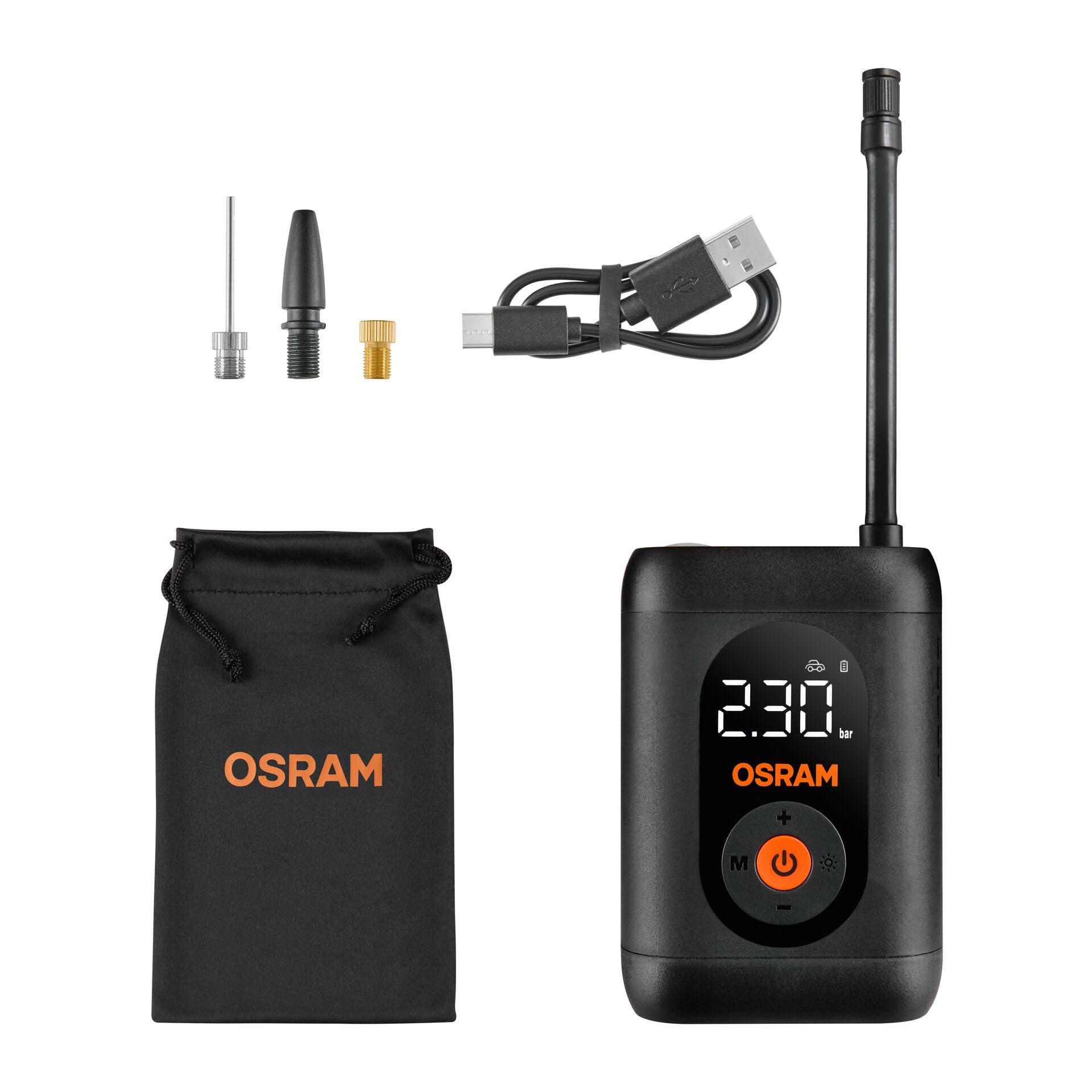OSRAM TYREinflate 1600 ESSENTIAL, Gonfiatore digitale per pneumatici ricaricabile senza fili, gonfia gli pneumatici in 6 minuti, tubo flessibile da 20 cm