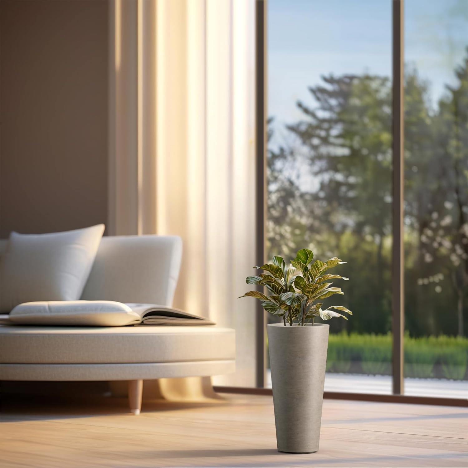 Kante Tall Concrete Planter (Set of 2), 15.8 Inch Height Large Flower Pot for Indoor Outdoor Plants, Suitable for Home, Patio, Garden, Porch, Weathered Concrete