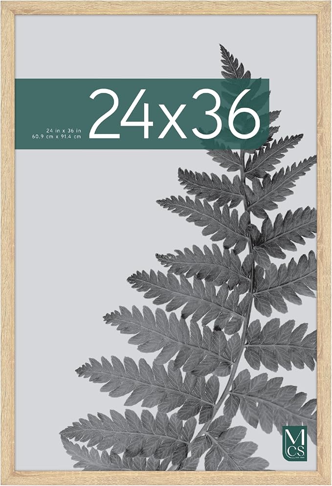 MCS Studio Gallery 24x36 Poster Frame Natural Woodgrain, Vertical & Horizontal Wall Hanging Large Picture Frame for Photos, Posters & Art Prints (1-Pack)