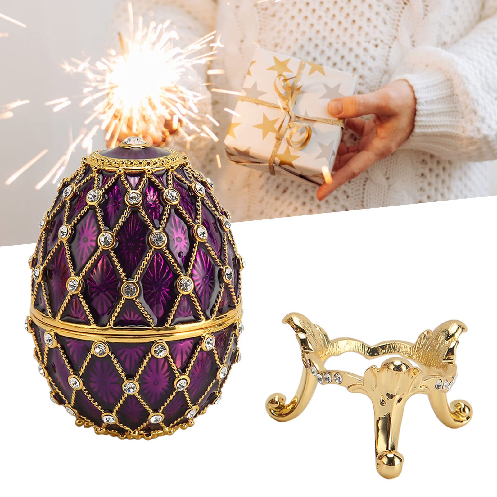 Dpofirs Schmuckschatulle Fabergé-Ei, Emaillierte Schmuckschatulle, Ei-Schmuckkästchen, für Wohnkultur, Klassische Ornamente, Metallhandwerk, für Wohnkultur (Lila)