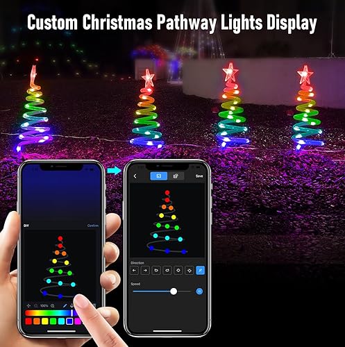 Miniatura 5 de Smart Outdoor Christmas Decorations, Custom & Preset Modes, Set of 4 18" 40 LED RGB Spiral Christmas Tree Path Finder Stake Lights, APP Control