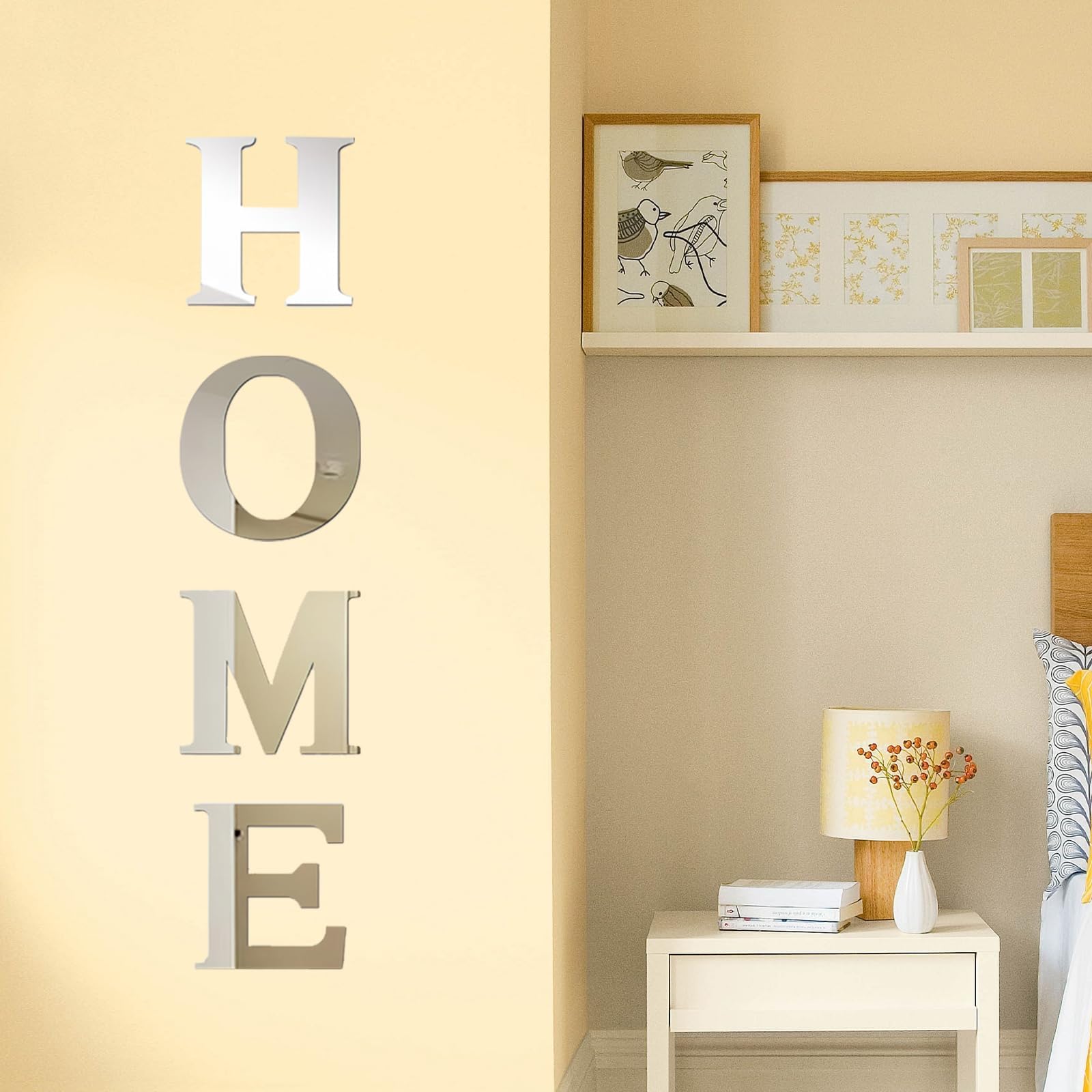 Home Wall Decor Letter Signs, 4pcs 9" Acrylic Mirror Wall Stickers Wall Decorations for Living Room Bedroom Home Decor Wall Decals