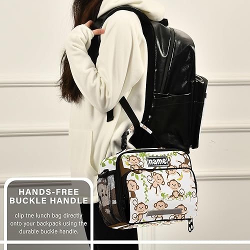 Miniatura 6 de Bolsa de almuerzo personalizada con diseño de mono para niños y niñas, con tu nombre, lonchera aislada para la escuela, viajes, picnic