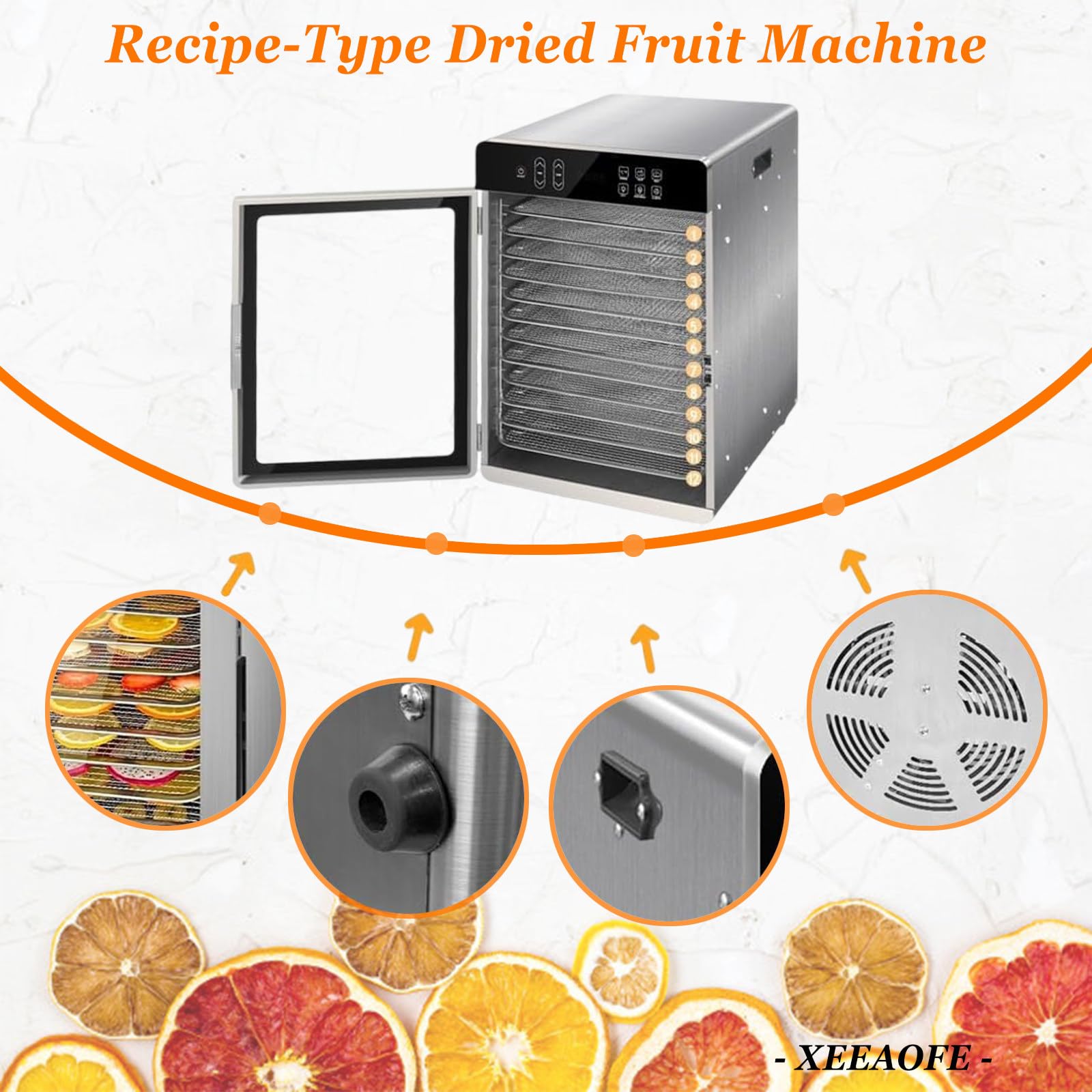 Macchina Disidratatrice Alimentare - 12 Vassoi 12 * 11,4 Pollici, Temperatura Regolabile, Controlli Touchscreen Disidratatore per Jerky, Erbe, Frutta, Verdura, Snack Essiccati 110V