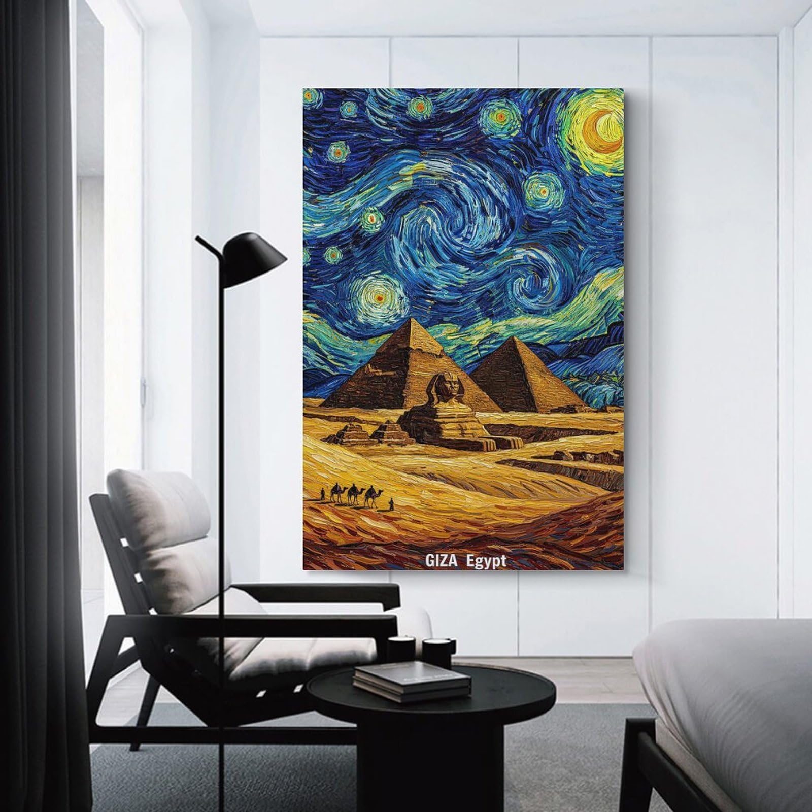 Junmoney Starry Night Pyramids of Giza Canvas Art Print, 24x36inch(60x90cm), for Picture Wall Styling in Lounge Or Bedroom, Wall Decor Suited to Curated Displays