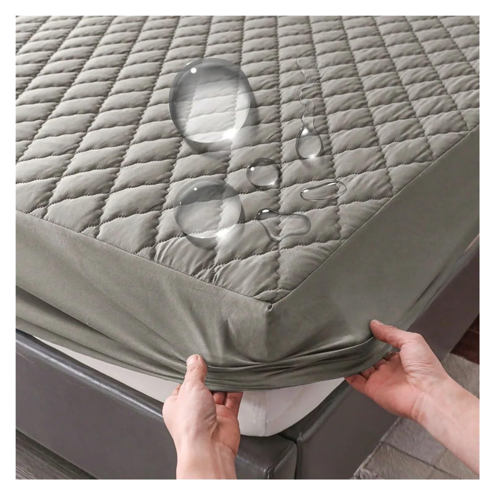 Sobrecolchón Acolchado de Microfibra Funda de colchón Impermeable, Sábana Ajustable, Protector de colchón(Gray,150x200x30cm)