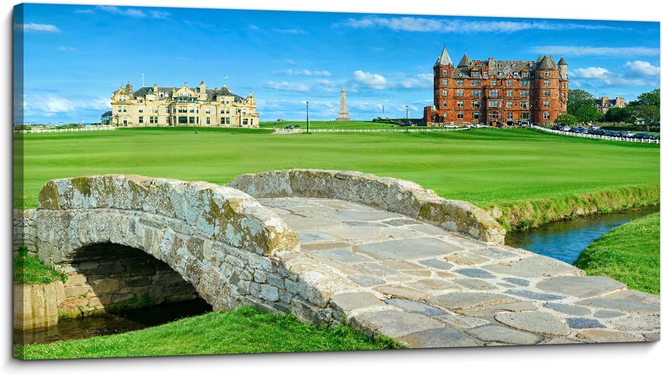 Large Framed Wall Art Ready to Hang 20" x 40" golf old course at st andrews scotland scotland landscape stock Canvas Print Artwork Wall Art Painting Pictures Home Office Wall Décor Modern Poster