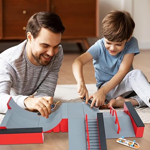 Miniatura 7 de Gr8ware Juego de rampas para patinetas para dedos, mini kit de patinaje de dedos, pista de rampa para patinaje de dedos, obstáculo con herramientas,