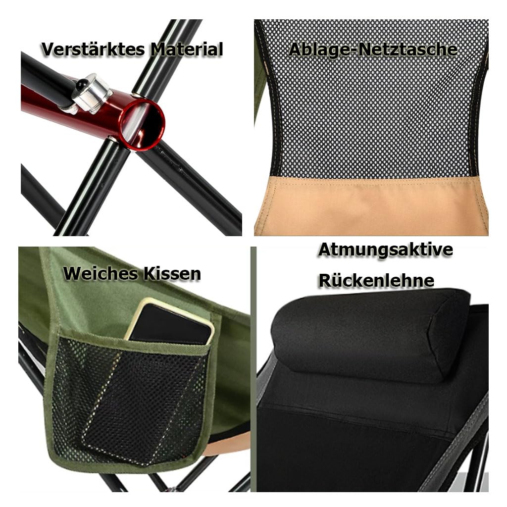 Campingstuhl Faltbar mit hoher Rückenlehne, Outdoor Klappstuhl Camping mit Armlehne & Becherhalter, Leicht Fischerstuhl für Camping Angeln Festival Strand