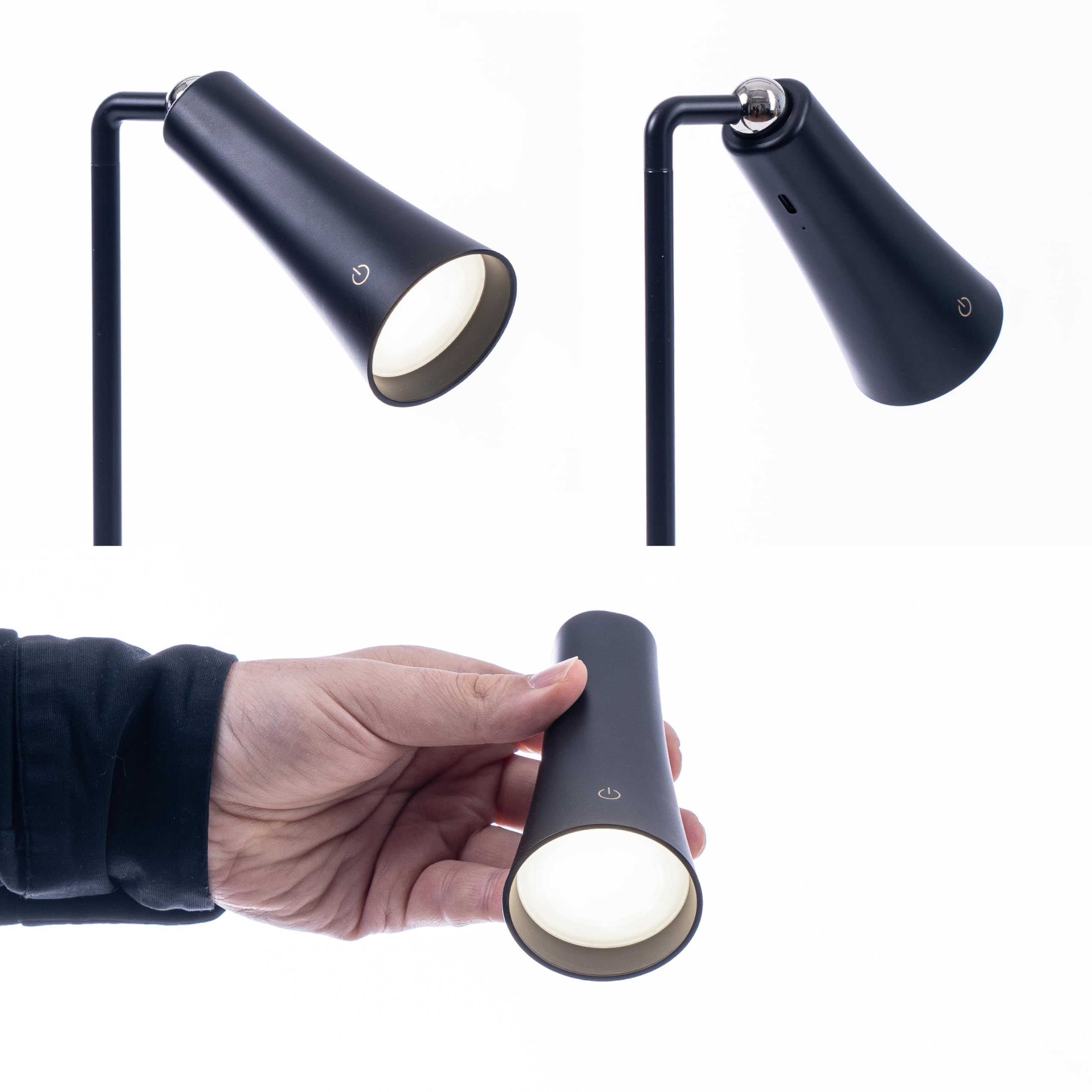 Flute Lamp - 4-in-1 Rechargeable LED Desk, Wall, Clamp Lamp & Flashlight with Magnetic Base, 4-Level Brightness, 270° Flexible Arm, USB-C Charging, Ideal for Home Office & Bedside - Black