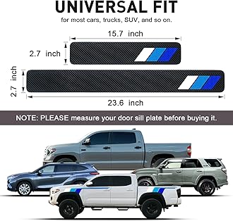 4Pcs Tricolor Door Sill Protectors for Toyota Tacoma TRD 4Runner Tundra Rav4 Highlander Sequoia Accessories, Carbon Fiber Retro Stripe Front/Rear Door Edge Guard Stickers(White/Blue/Dark Blue)