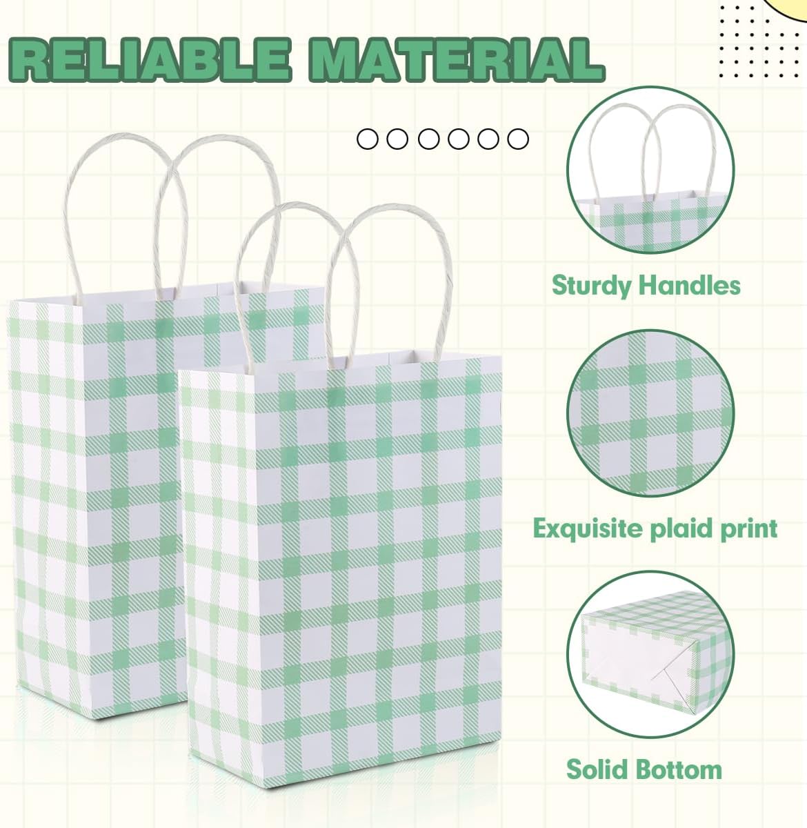 BHHQHH 24 Pcs Sage Green Gingham Party Supplies Gift Bags Green Checkered Kraft Paper Goodie Bags for Party Favors Birthday Wedding - Image 3