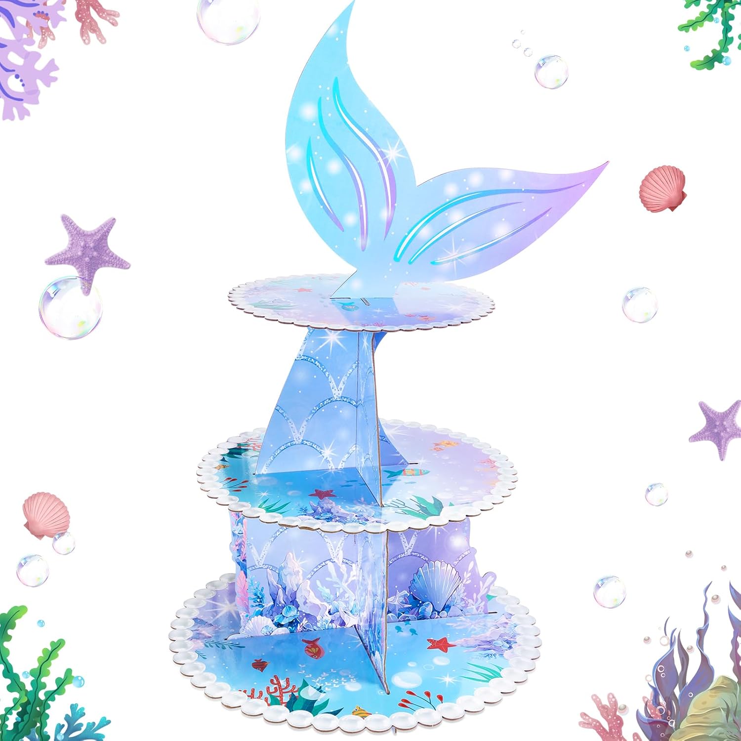 Mermaid Tail Cake Stand 3 Tier Party Decorations,Mermaid