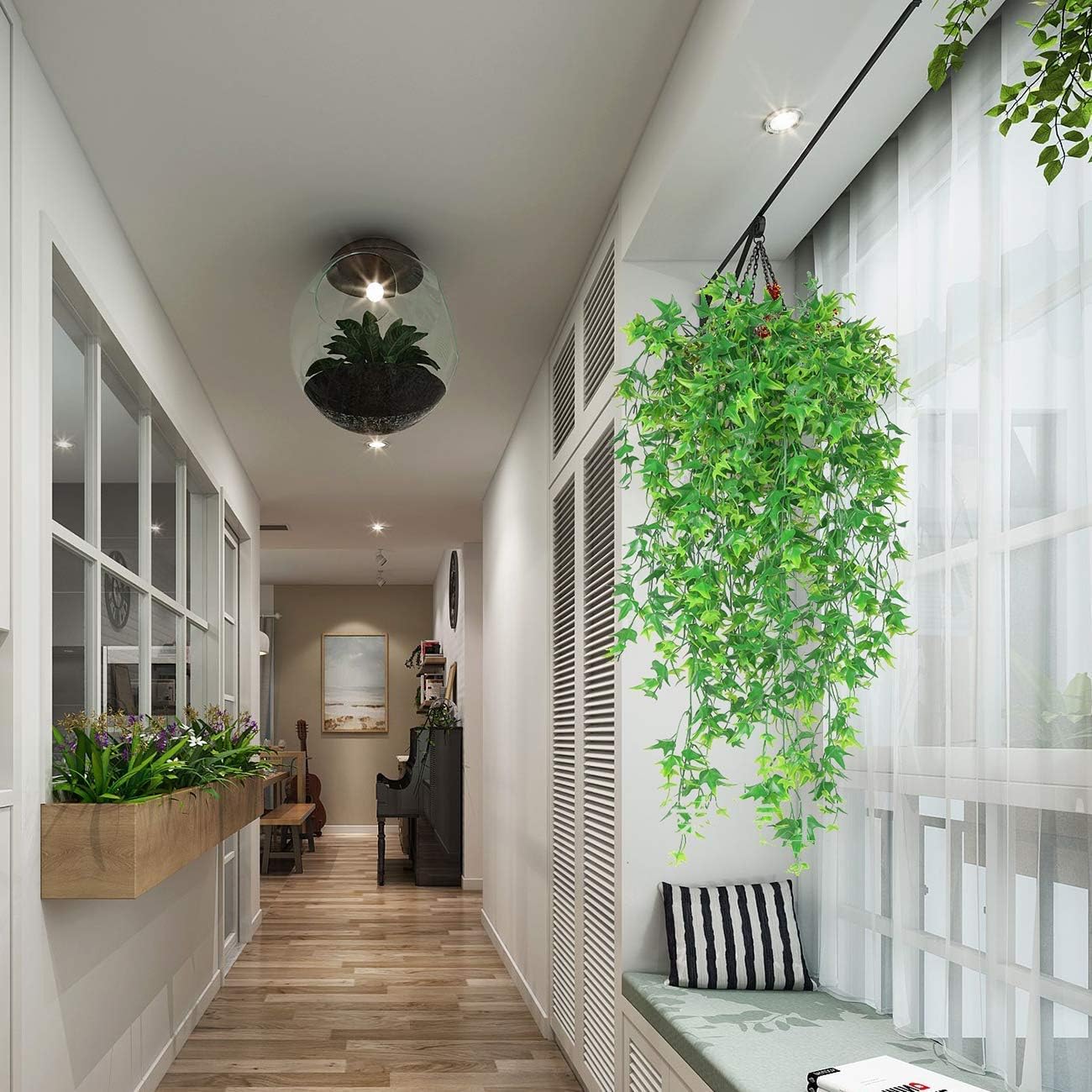 Artificial Vine, PASYOU Hanging Ivy Sweet Potato Leaves Plastic Plants Foliage Vines, UV Resistant Greenery Fake Flowers for Indoor Outdoor Garden Door Wall Wedding Party Table Decoration Green 2 Pack - Image 2