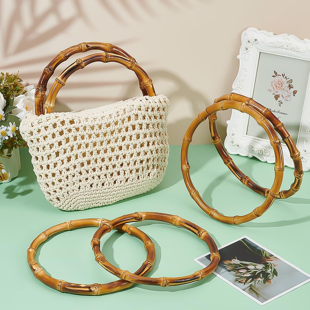PH Pandahall 6pcs Bamboo Purse Handles, 6.7 Inch Round Handbag Handle Replacement Frame Crocheted Bag Handles for Handmade Beach Bag Knitted Bag Purse Making Handbags Macrame Market Bags - Image 4
