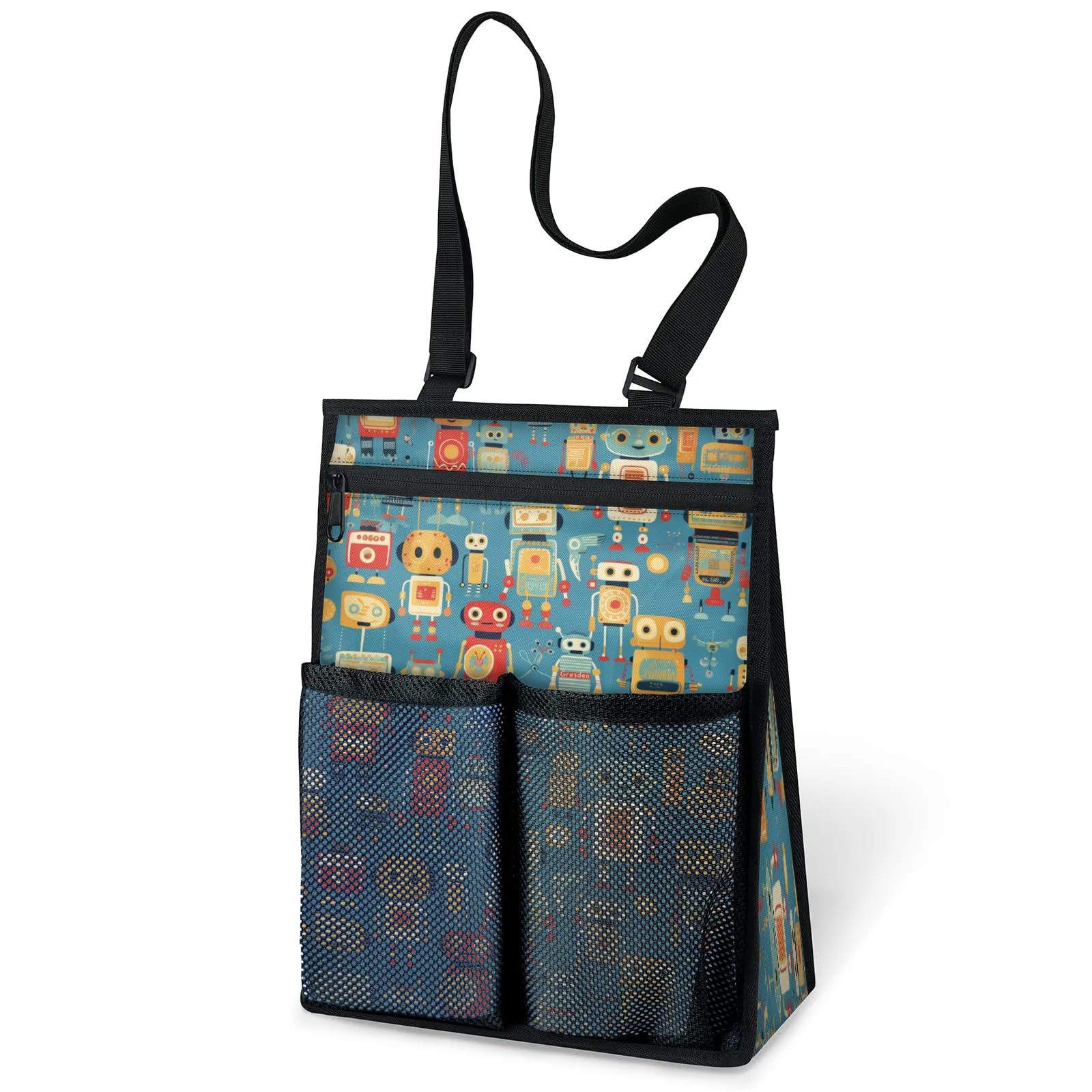 Ourtheme Funny Robots Portable Shower Bag for Travel Gym Camp Beach Tote Shower Caddy Bags Hanging Toiletry Organizer