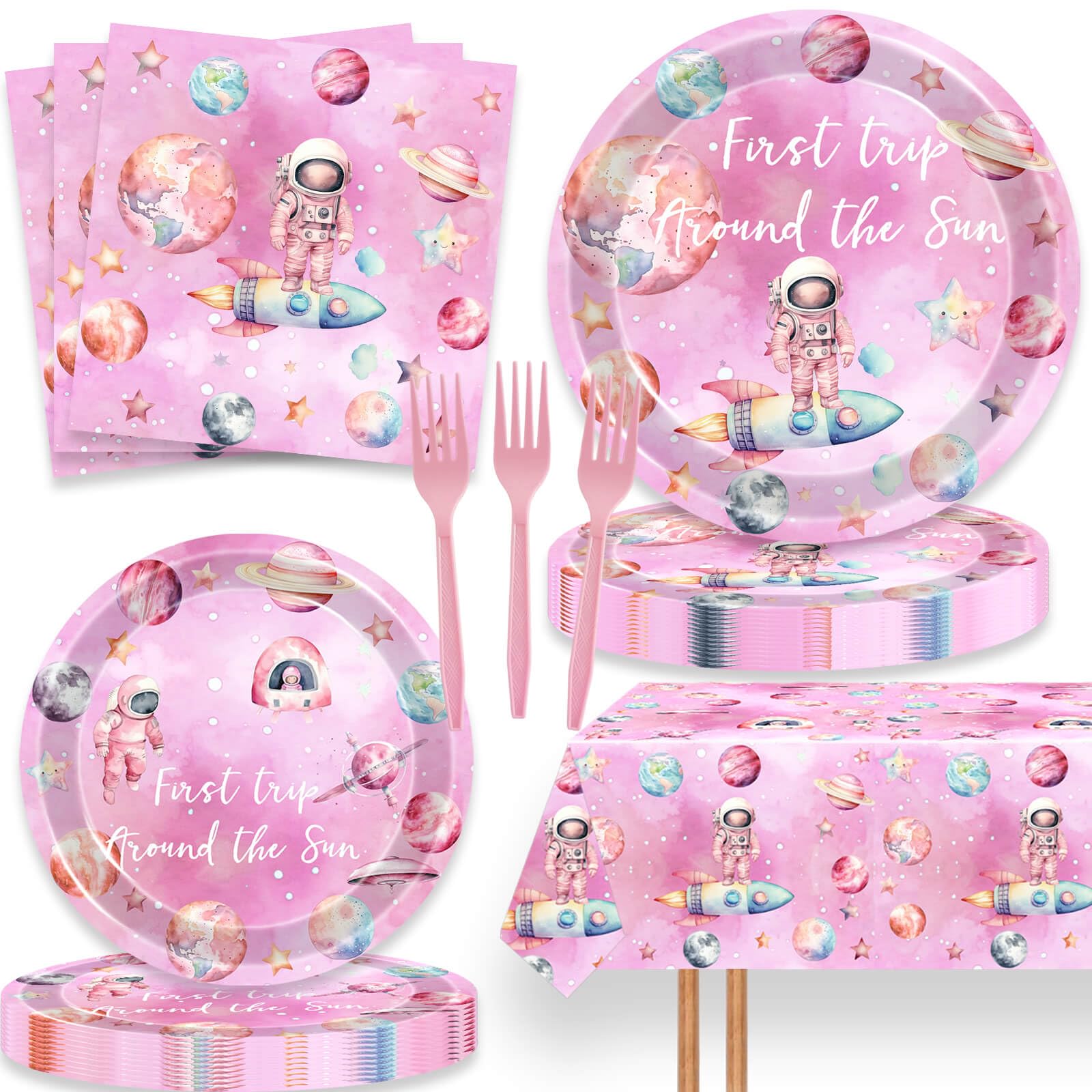 First Trip Around The Sun Party Supplies - Outer Space Themed Birthday Decorations For 24 Guests