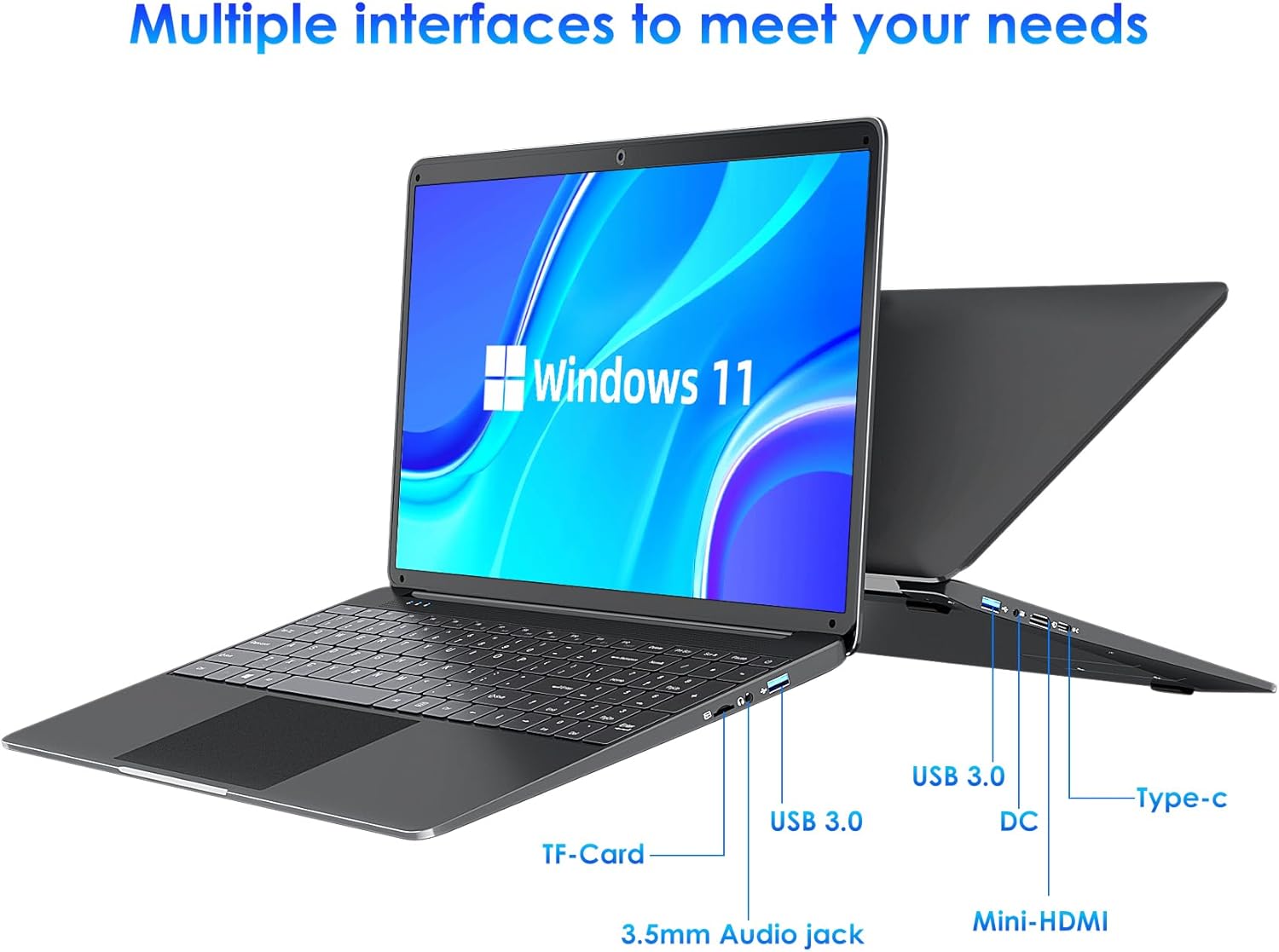 SGIN Computer Portatile 15,6 Pollici, 8GB DDR4 256GB SSD PC Portatile, Intel Quad-Core Processore, 5 G+2.4 G WiFi, 2 USB 3.0, 54720mWH Batteria, Type-C, Memoria espandibile SSD da 1024 GB