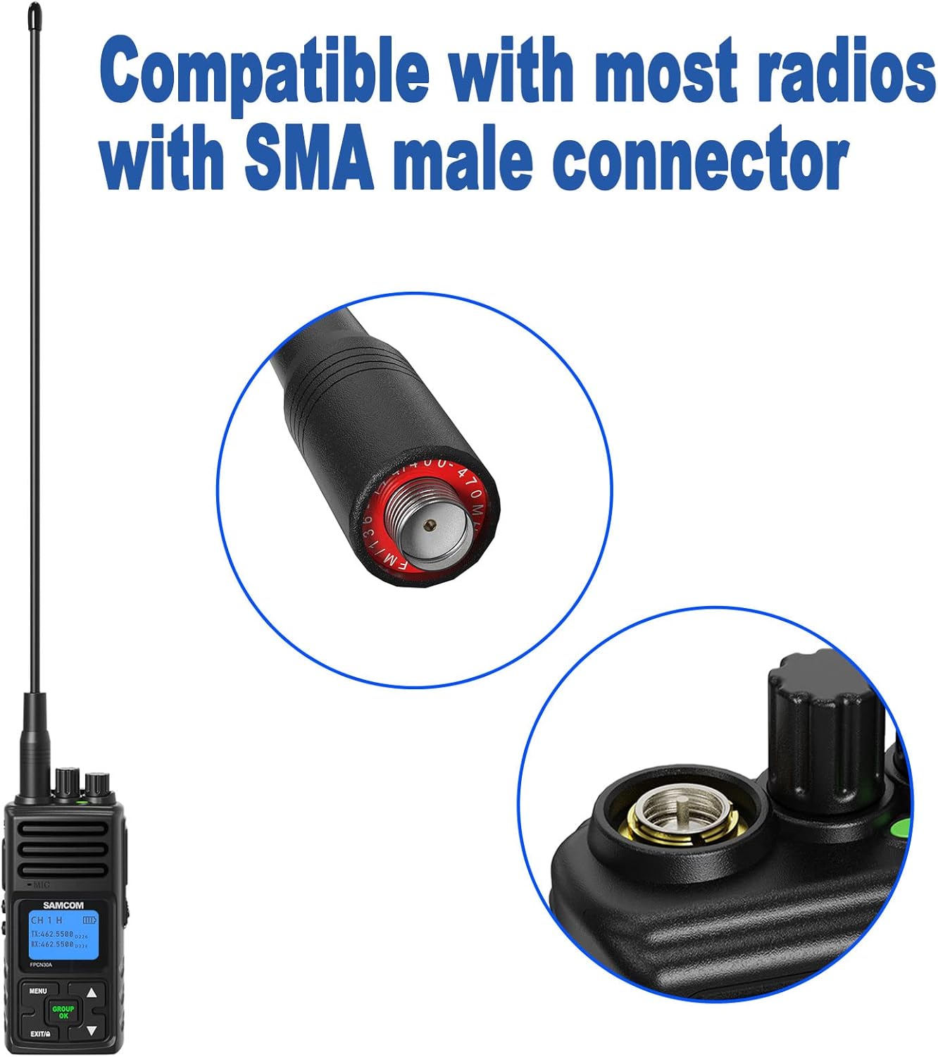 Walkie Talkie Short Antenna with SMA-Female, 3.4 inch Elastic Antenna for Two Way Radio UHF 400-480MHz, Compatible with Samcom FPCN30A/ FPCN10A (6pcs) : Electronics