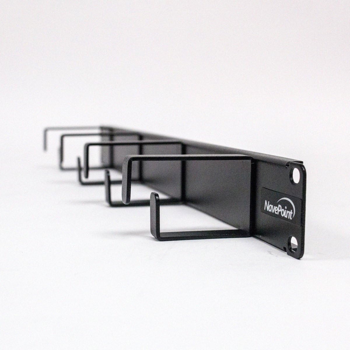 Navepoint 1U Horizontal 19-Inch Rack Mount Cable Management Panel with 4 D-Rings 2-Inches Deep Black 2-Pack
