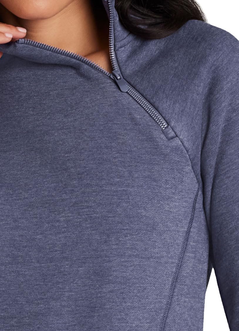 RBX Activewear Women's Fleece Sweatshirt Fashion Pullover With Pockets, Zip Mock Neck and Thumb Holes