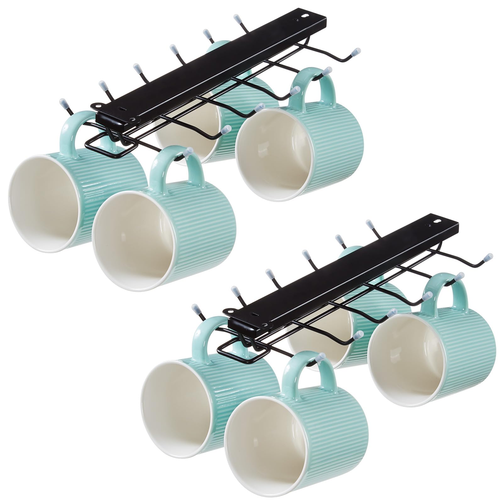 LiaMeE Sliding Mug Hooks for Under-Cabinet Installation, Pull-Out Coffee Cup Holder with 12 Hooks, Hanging Cup Rack for Coffee Bar Shelves & Kitchen Storage (Black,2PCS)