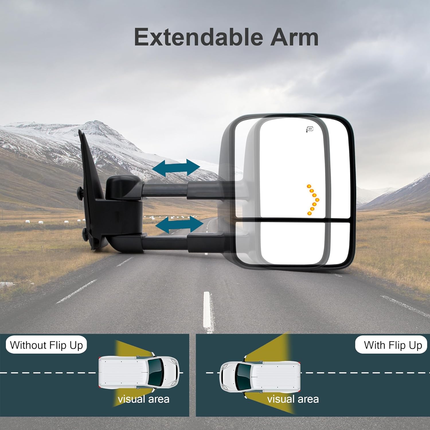 Towing Mirrors Fit For 2003 2004 2005 2006 Chevy Silverado 1500 2500 3500 GMC Sierra Yukon Tahoe Power Heated Arrow Lamp Manual Flip Up LH RH Tow Mirrors
