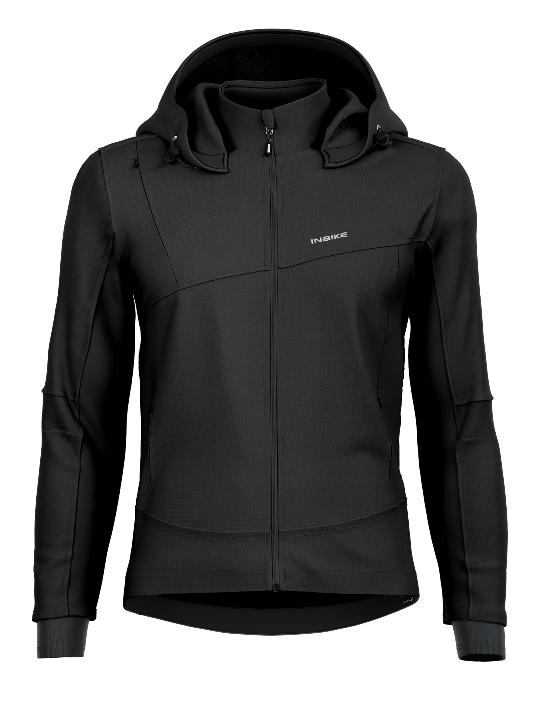 INBIKE Chaqueta Ciclismo Hombre Invierno Softshell Polar Exterior con Capucha Desmontable Cortavientos Abrigo Cálido para Senderismo Running