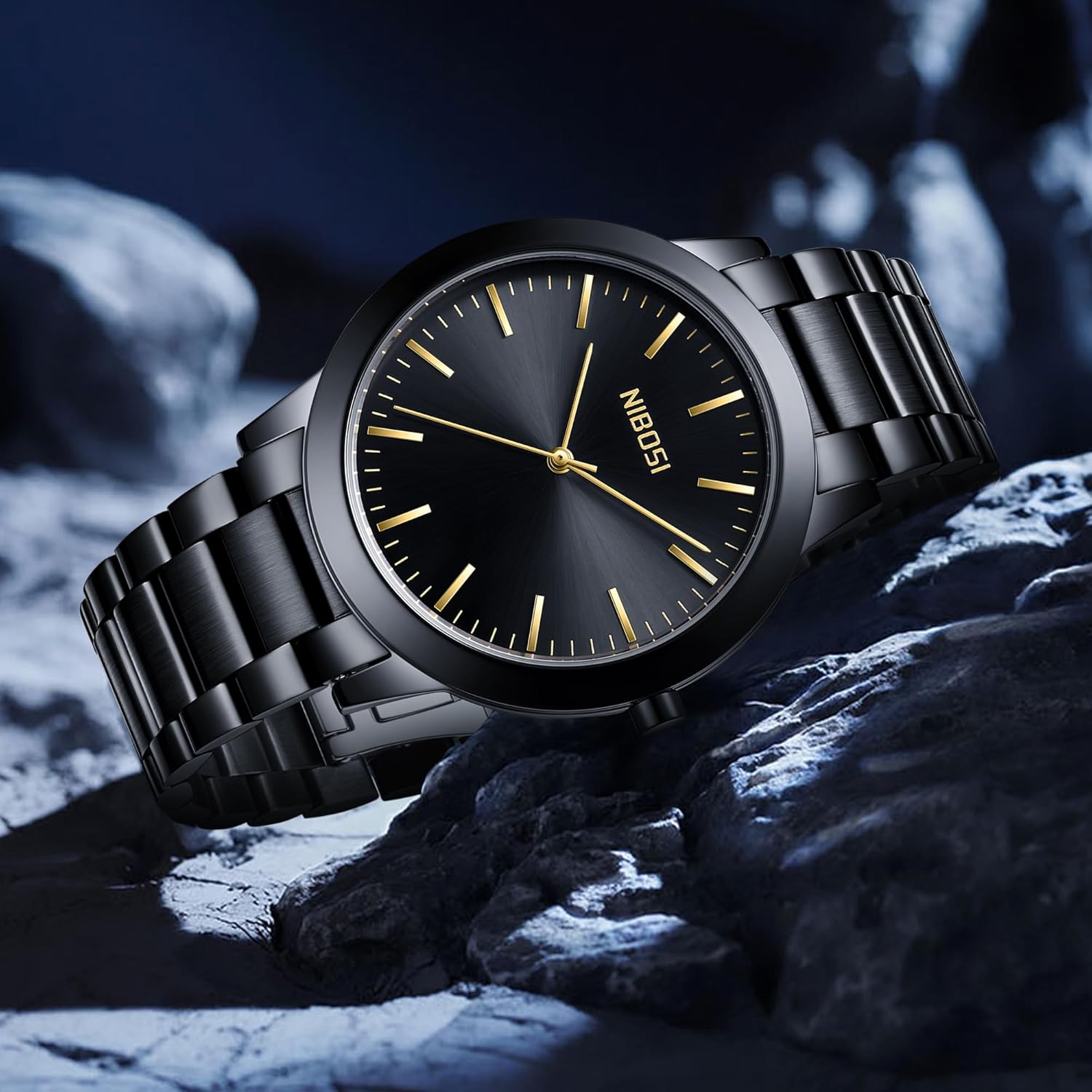NIBOSI Men Watches Analog Quartz Stainless Steel Black Watches for Men Waterproof Business Classic Watch Fashion Minimalist Ultra Thin Wrist Watch for Work and Casual Wear - Image 4