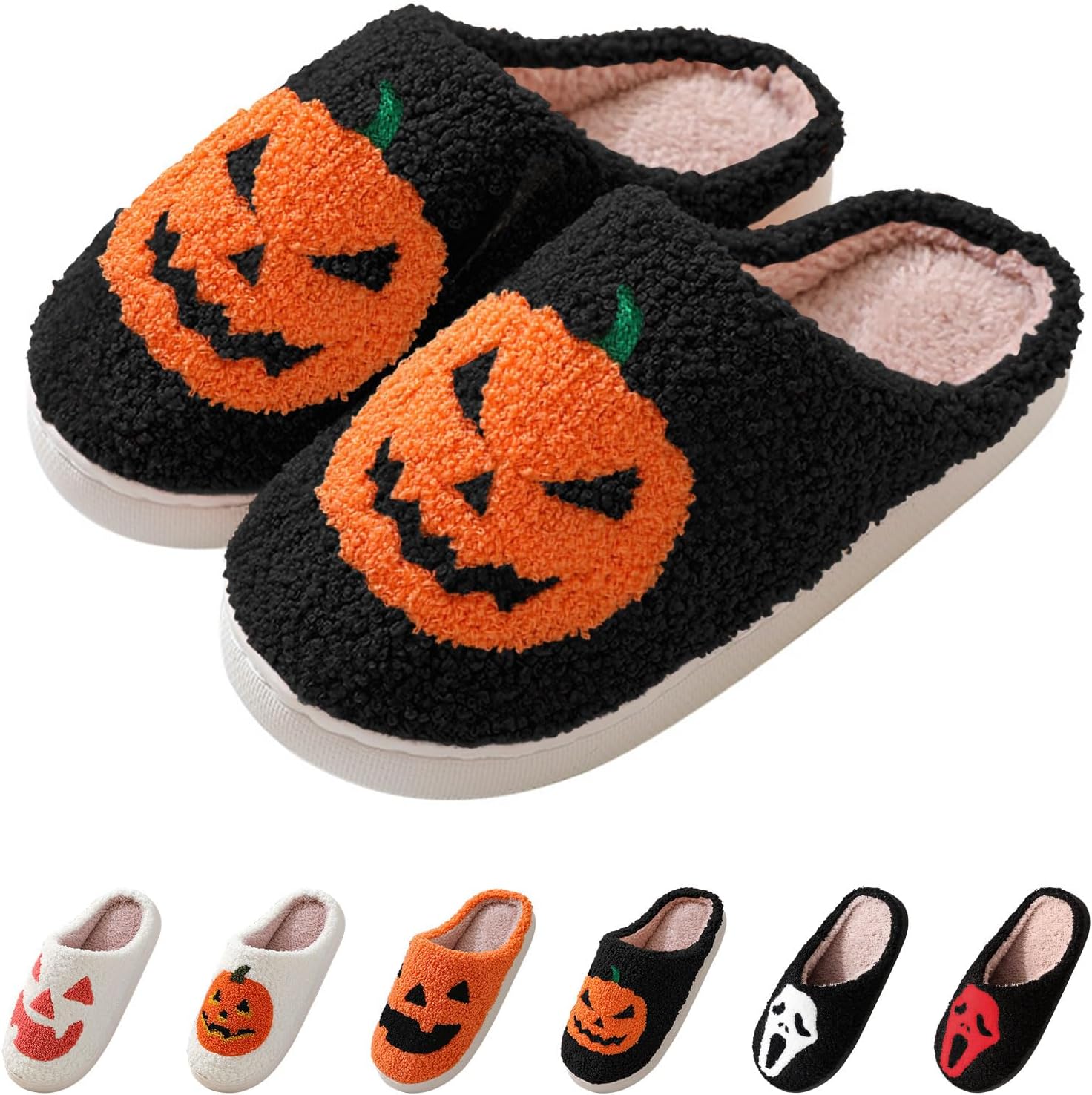 DOUUCOHalloween Pumpkin Slippers, Soft Plush Women Slippers, Warm Cloud Slippers Cute Cartoon Home Sliders for Indoor Or Outdoor