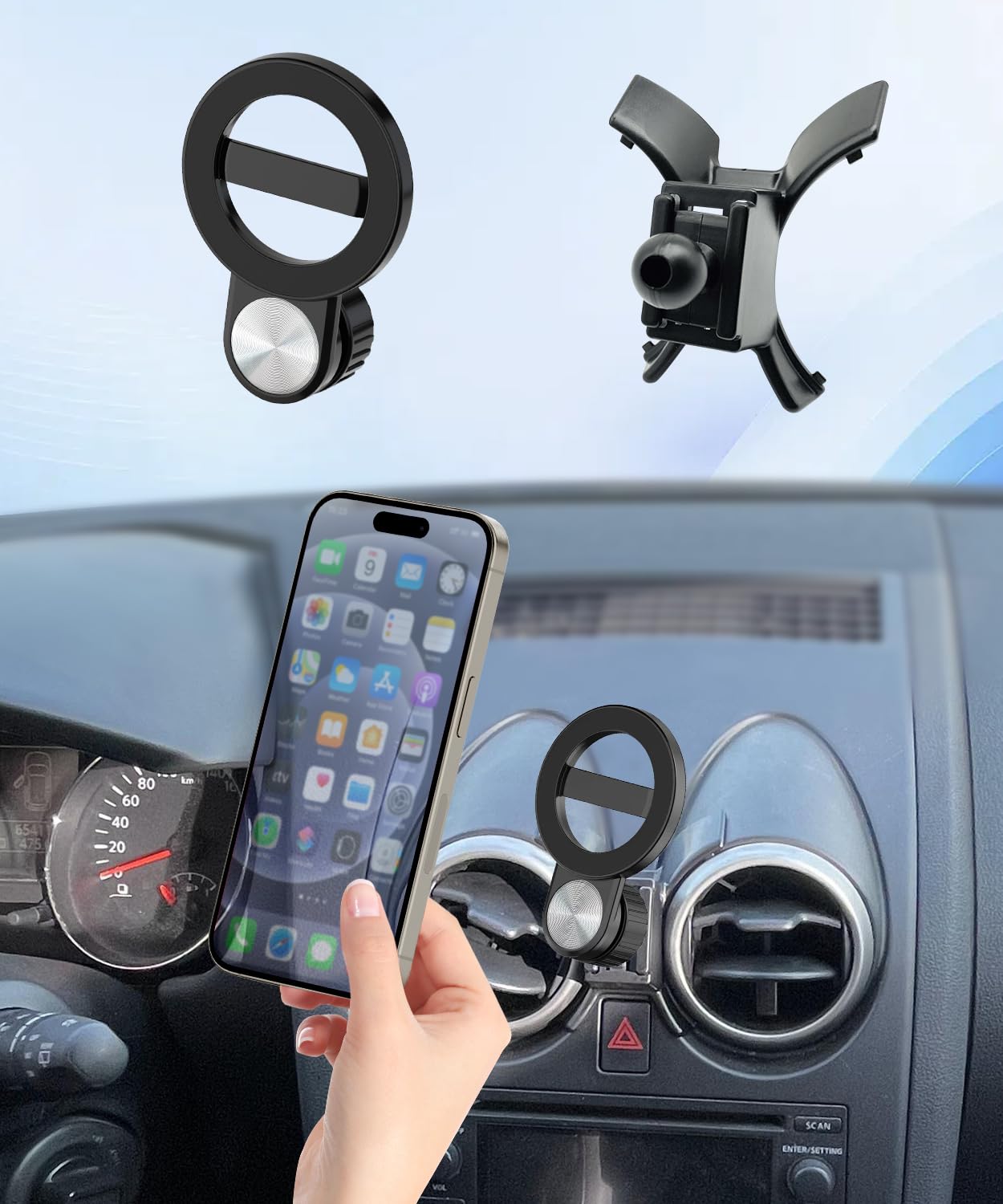 Supporto per telefono da auto per Nissan Rogue 2008-2013, supporto per telefono cellulare compatibile con MagSafe, rotazione a 360°, mani libere, non influisce sulla bocchetta dell'aria