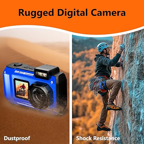 Miniatura 5 de Cámara digital subacuática 8K - MaxMango 70MP 33FT Cámara impermeable con tarjeta 64G - Cámara submarina para esnórquel flotante de doble pantalla