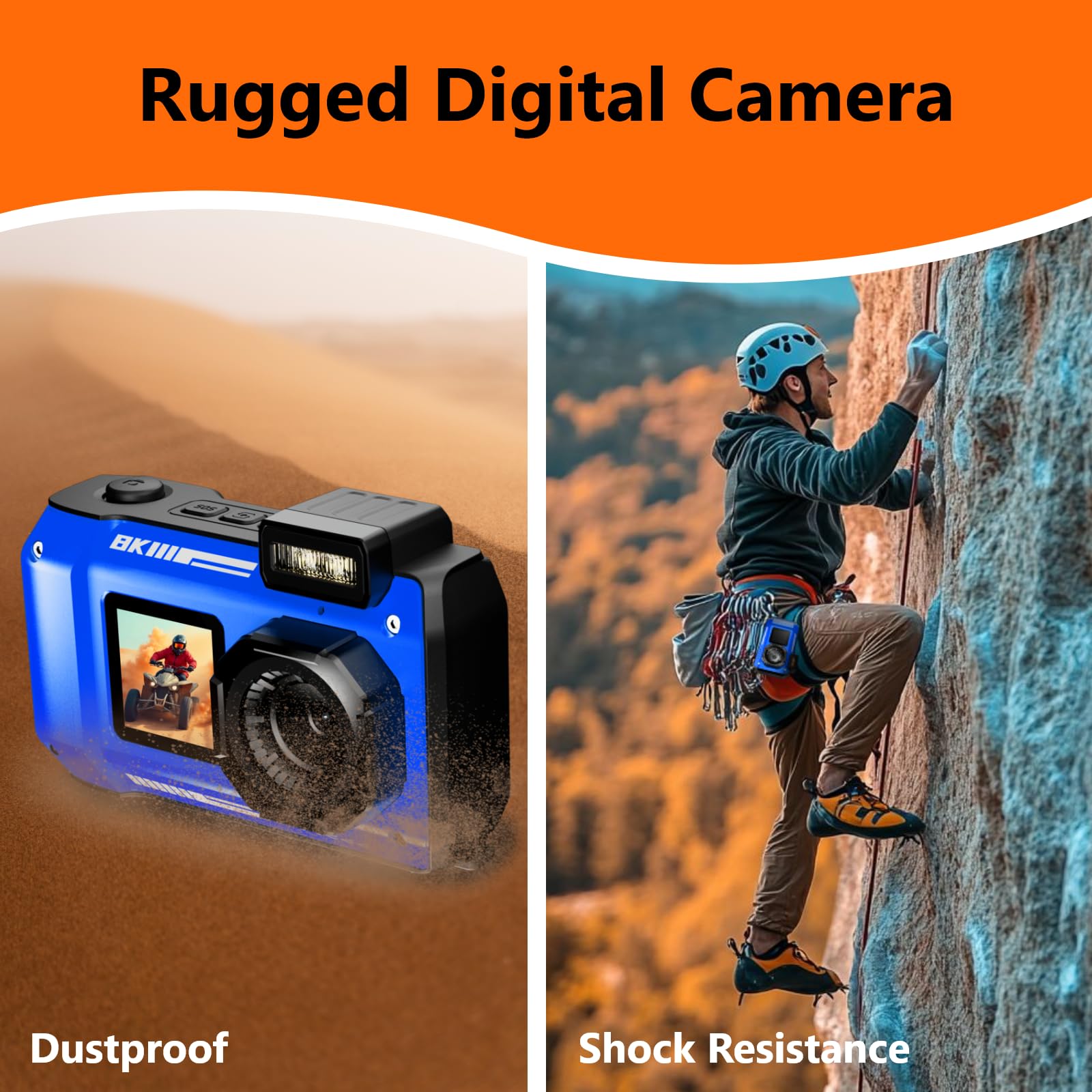 8K 70MP Macchina Fotografica Digitale - MaxMango 33FT Macchina Fotografica Subacquea, 64GB Fotocamera Digitale per Snorkeling, 18X Doppio Schermo Selfie Robusta Antipolvere Antiurto Autofocus