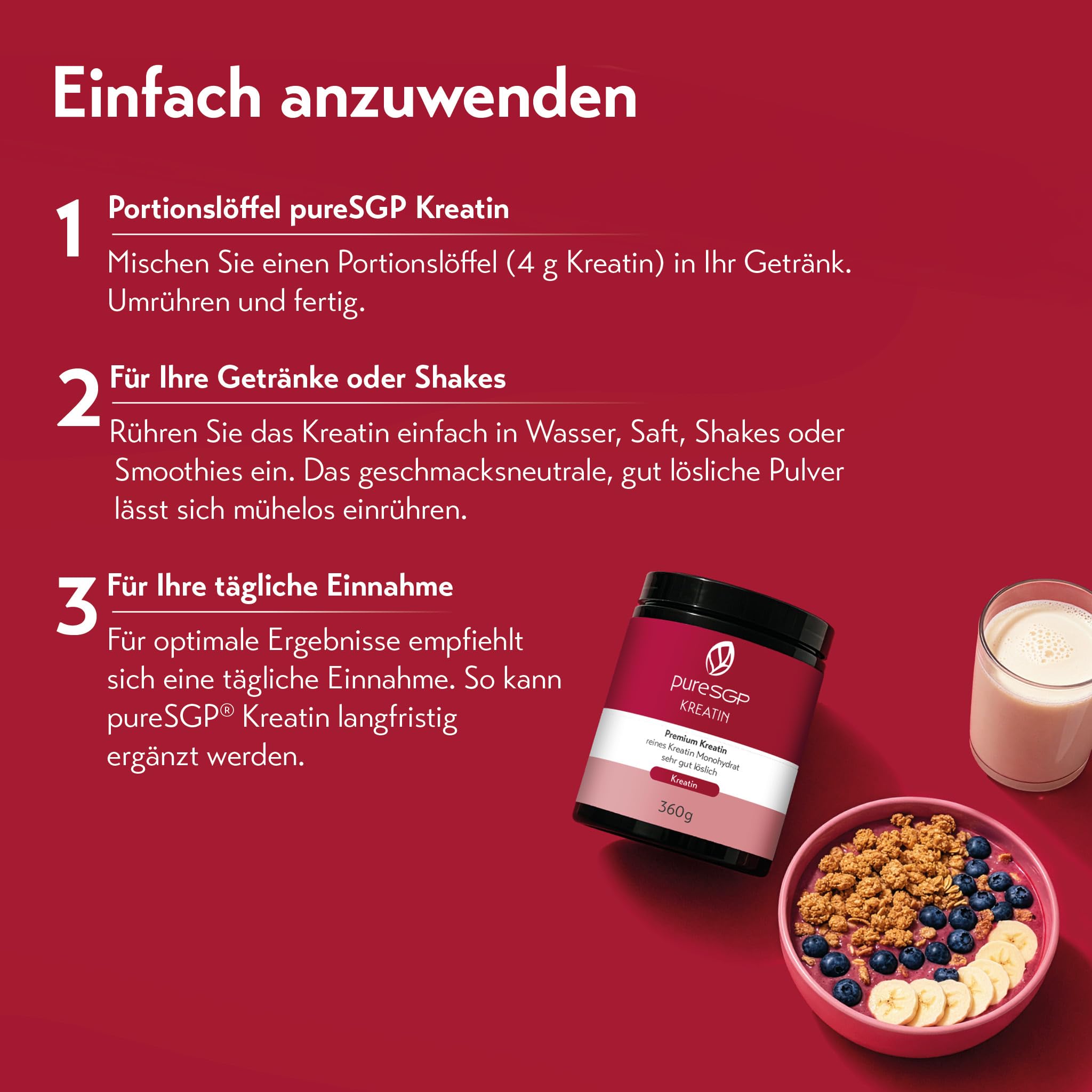 pureSGP® Kreatin Monohydrat Pulver [240g] – Premium Kreatin in Apothekenqualität aus Deutschland für Leistung & Alltag - geschmacksneutral, hohe Bioverfügbarkeit