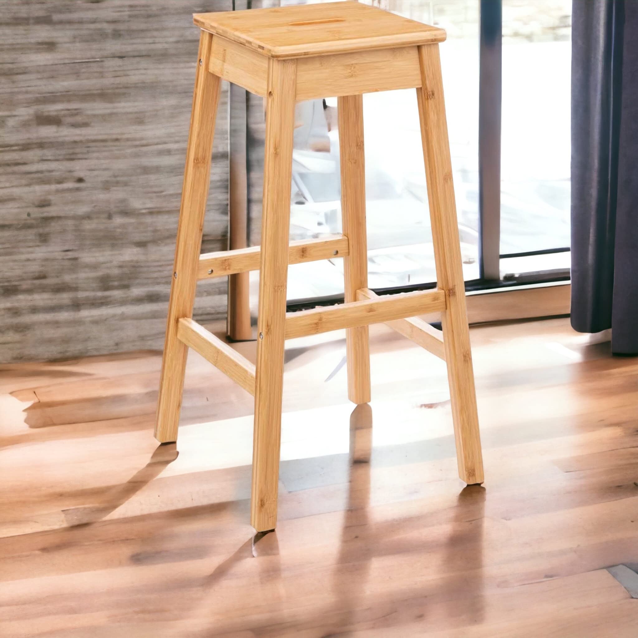 TIENDA EURASIA - Taburete Alto de Cocina, Taburete Cuadrado de Bambú, Taburetes Altos de Cocina, Medida 41,5 x 41,5 x 75 cm