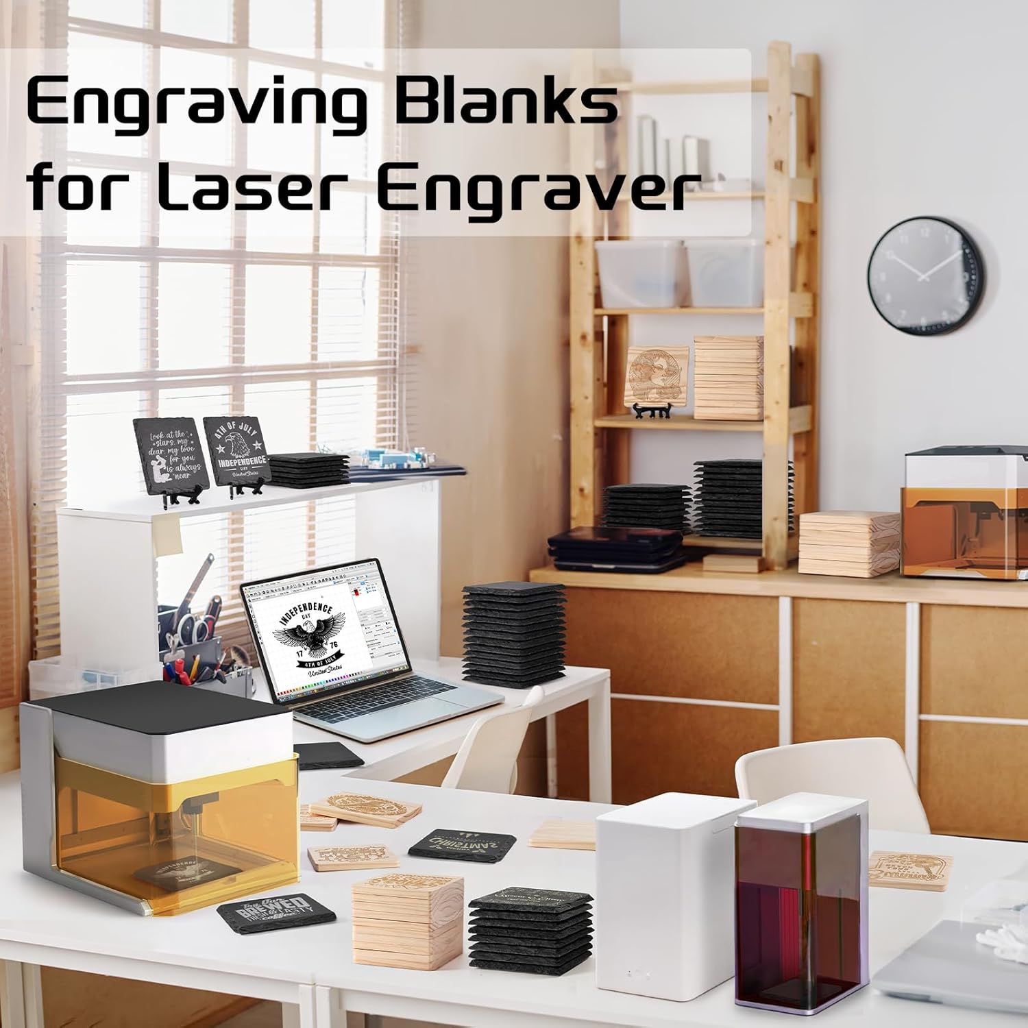 72 PCS Laser Engraving Coasters Blanks, MAPRIAL 4 Inch 36 PCS Black Slate Stone Drink Coaster Bulk, 36 PCS Wood Coasters, Engravable Materials for Engraver, Christmas, Wedding, Party, Crafts, Square - Image 8