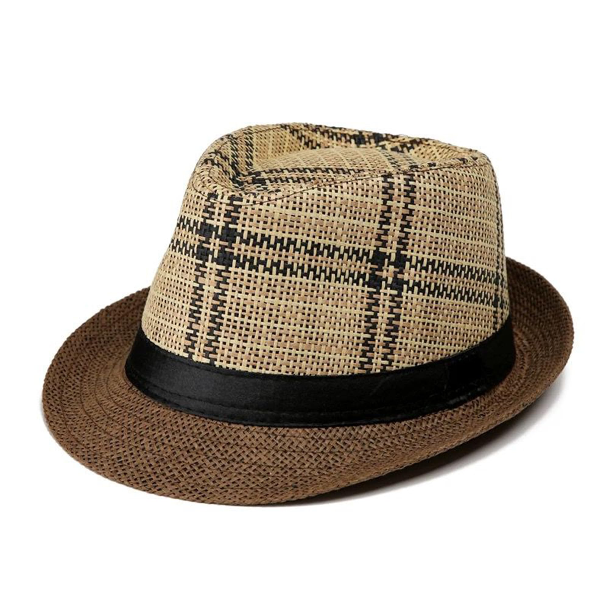 infispace Men's Classic Fedora Hat with Black Band | Check Printed Beach Fedora Cap-picture-12