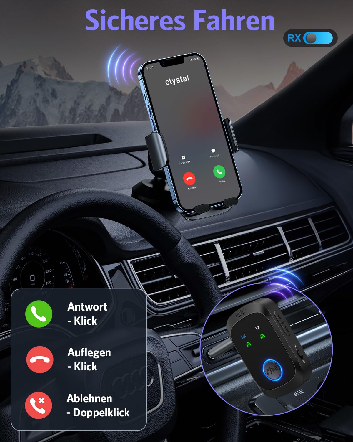 OQIMAX Bluetooth 5.4 Adapter Aux, 2-in-1 Bluetooth Transmitter Empfänger für 2 Kopfhörer, 3.5mm Aux Klinke Bluetooth Sender Low Latency, Kompatibel mit BT Kopfhörer, TV, Flugzeug, Auto, Fitnessgeräte - 5